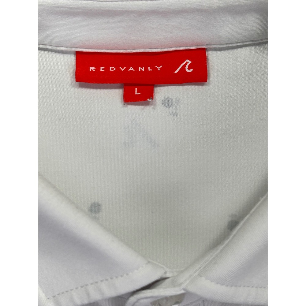 Redvanly‎ Mens Large Performance Golf Polo Shirt White Black Micro Print - Picture 4 of 7